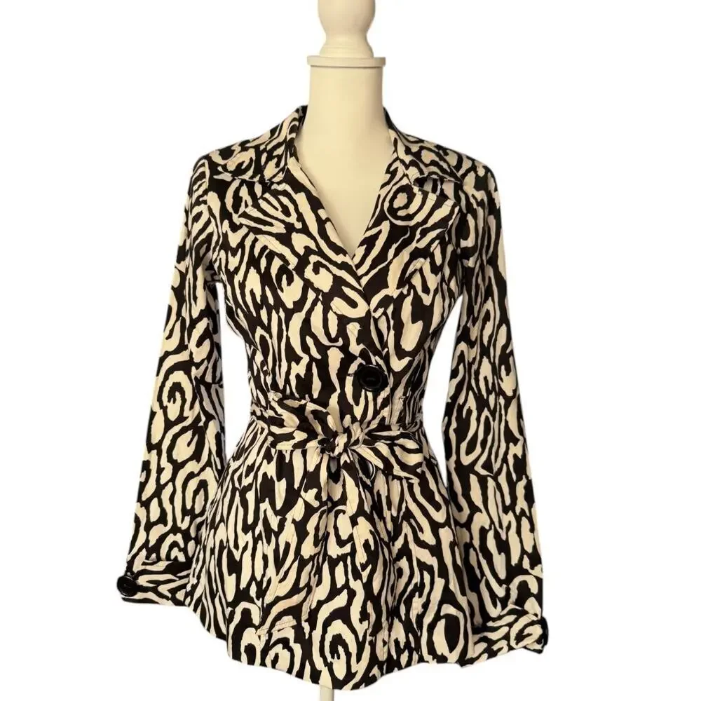 Wrapper Black and White Zebra Print Trench Coat Size Medium